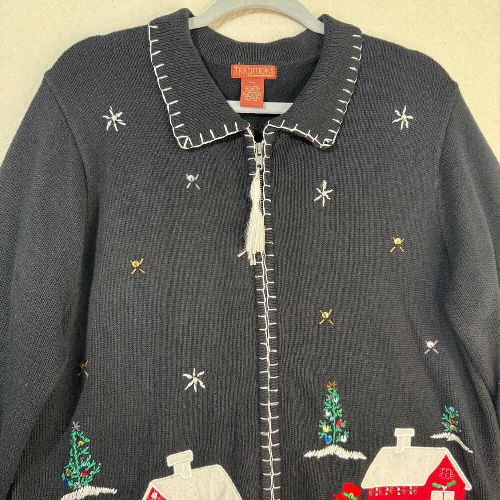 Great Northwest Traditions Holiday Snowman Embroidery Cardigan Sweater Petite XL - Picture 7 of 9